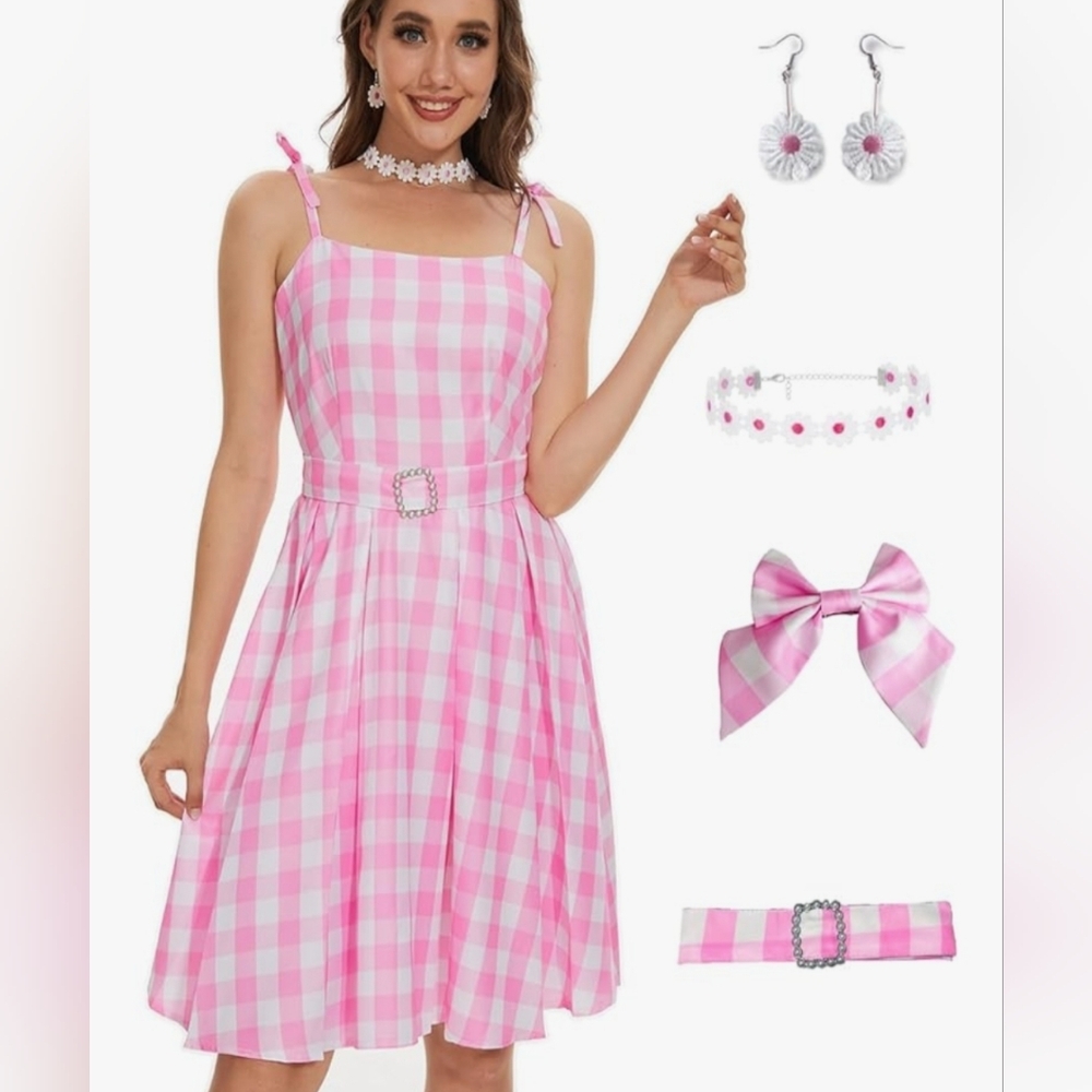 Barbie Pink Gingham Dress with Accessories